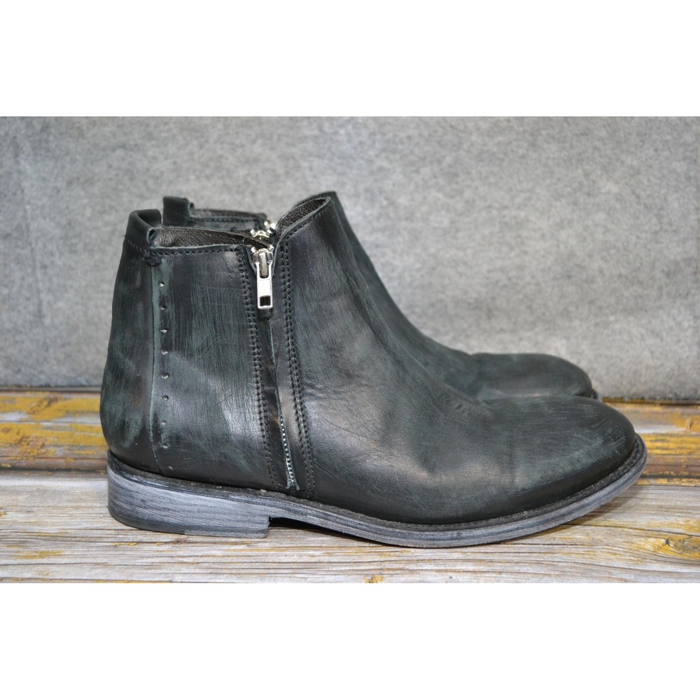 Freebird Milo Boots Mens 10 Black Leather Zip Ankle Bootie Distressed By Steven
